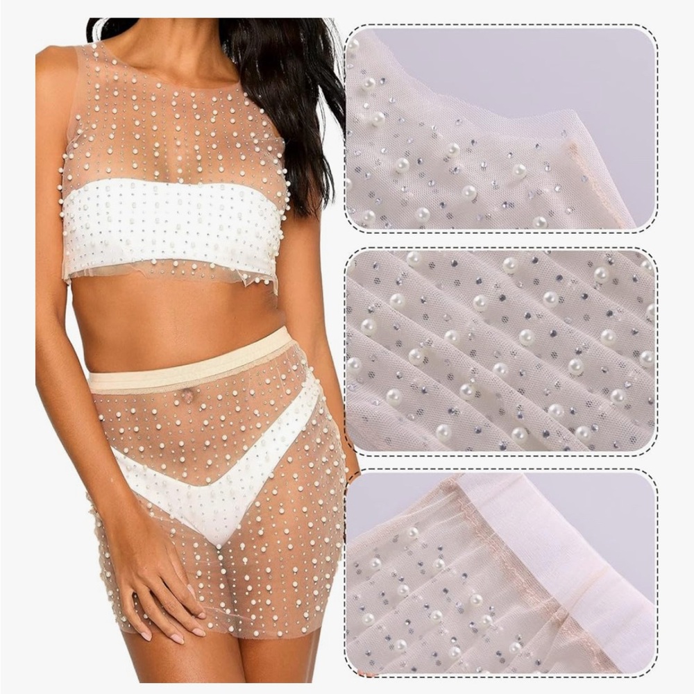 Pearl Mesh Rhinestone Cover Up - Picture 2 of 6
